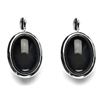 Náušnice Zlaté náušnice onyx , přírodní černý achát, bílé zlato, NK 1454