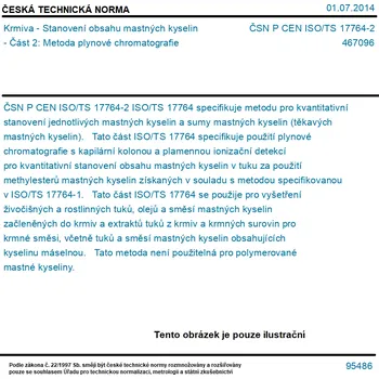 ČSN P CEN ISO/TS 17764-2 - Krmiva - Stanovení obsahu mastných kyselin - Část 2: Metoda plynové chromatografie - Tisk