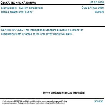 ČSN EN ISO 3950 - Stomatologie - Systém označování zubů a oblastí ústní dutiny - Tisk
