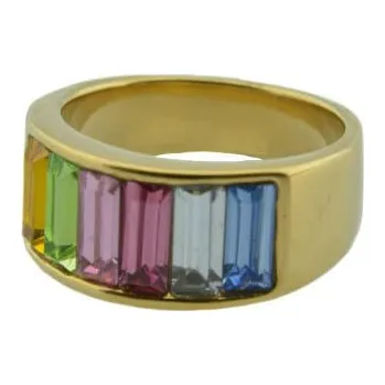 Prsten Doria Prsten z oceli zlatý s kamínky M076 Velikosť: 54 / 55