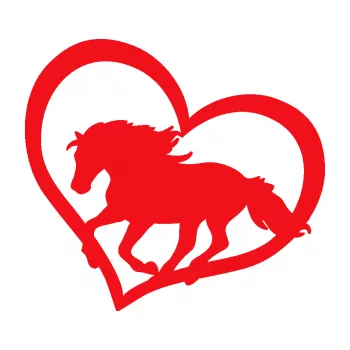 Samolepící dekorace SAMOLEPKA Kůň 087 levá v srdíčku (10 - červená) NA AUTO, NÁLEPKA, FÓLIE, POLEP, TUNING, VLASTNÍ TEXT, TISK, AUTOSAMOLEPKY.cz, POLEPY, OBRÁZEK, LOGO, SAMOLEPKY