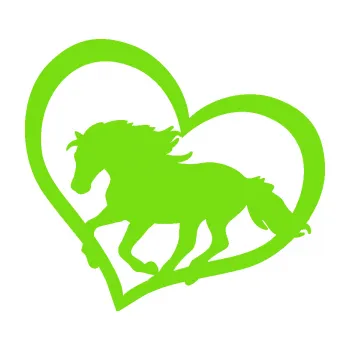 Samolepící dekorace SAMOLEPKA Kůň 087 levá v srdíčku (04 - zelená kawasaki) NA AUTO, NÁLEPKA, FÓLIE, POLEP, TUNING, VLASTNÍ TEXT, TISK, AUTOSAMOLEPKY.cz, POLEPY, OBRÁZEK, LOGO, SAMOLEPKY