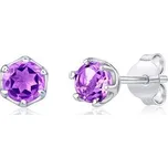 Stříbrné náušnice pecky s pravým přírodním Ametystem 4 mm JJJ1032AM