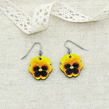 Náušnice art-wood.cz Visací náušnice - Macešky žluté
