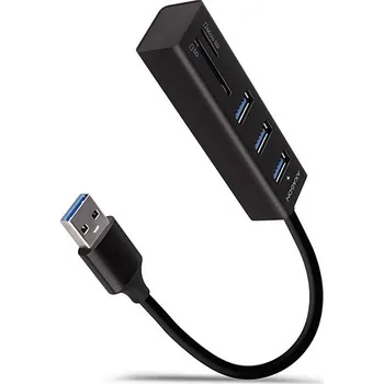 USB hub AXAGON HMA-CR3A, USB 3.2 Gen 1 hub, porty 3x USB-A + čtečka karet SD/microSD, kovový, kabel USB-A 20cm