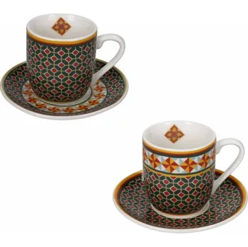 Sada 2 šálků s podšálky na espresso 100 ml LE CEMENTINE GIRANDOLA BRANDANI (barva - zelená,červená)