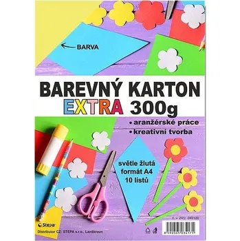 Karton Barevný karton Extra 300g A4, 10listů, světle žlutý