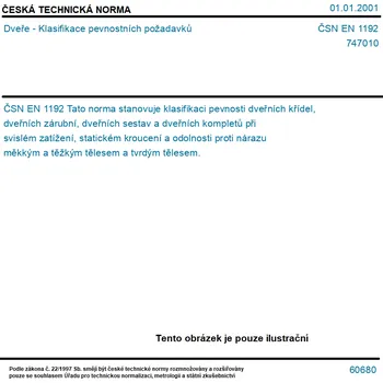 ČSN EN 1192 - Dveře - Klasifikace pevnostních požadavků - Tisk