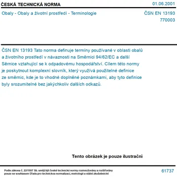 ČSN EN 13193 - Obaly - Obaly a životní prostředí - Terminologie - Tisk