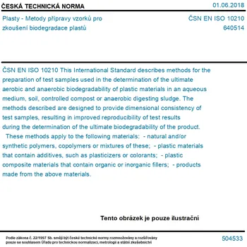 ČSN EN ISO 10210 - Plasty - Metody přípravy vzorků pro zkoušení biodegradace plastů - Tisk