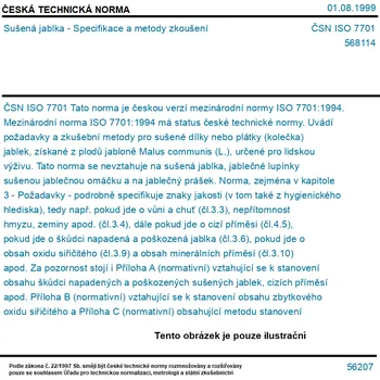 ČSN ISO 7701 - Sušená jablka - Specifikace a metody zkoušení - Tisk