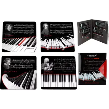 prostírání Carmani® Carmani - Korkové prostírání pod skleničky Hudební, klasická hudba v dárkovém balení 4 ks - 10*10 cm