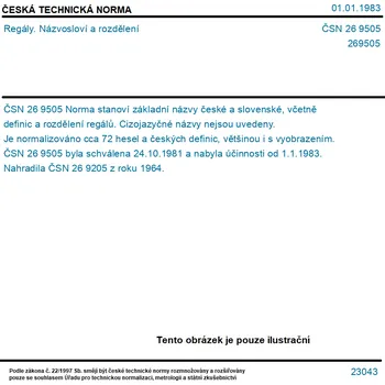 ČSN 26 9505 - Regály. Názvosloví a rozdělení - Tisk