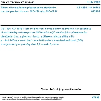 Nýt ČSN EN ISO 16584 - Trhací nýty otevřené s předepsaným přetržením trnu a s plochou hlavou - NiCu/St nebo NiCu/SSt - Tisk