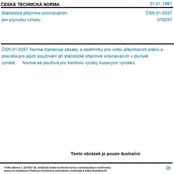 ČSN 01 0257 - Statistická přejímka srovnáváním pro plynulou výrobu - Tisk