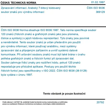 ČSN ISO 9036 - Zpracování informací. Arabský 7-bitový kódovaný soubor znaků pro výměnu informací - Tisk