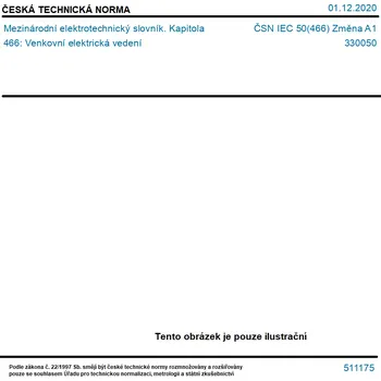 ČSN IEC 50(466) Změna A1 - Mezinárodní elektrotechnický slovník. Kapitola 466: Venkovní elektrická vedení - Tisk