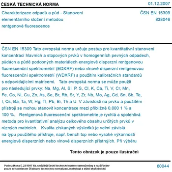 ČSN EN 15309 - Charakterizace odpadů a půd - Stanovení elementárního složení metodou rentgenové fluorescence - Tisk