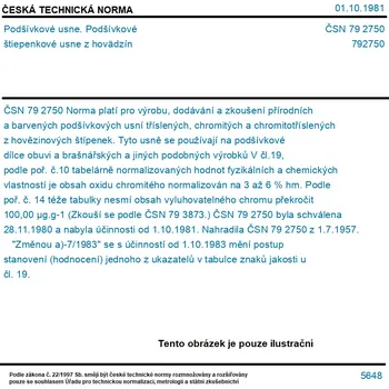 ČSN 79 2750 - Podšívkové usne. Podšívkové štiepenkové usne z hovädzín - Tisk