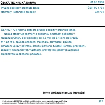 ČSN 02 1734 - Pružné podložky prohnuté tenké. Rozměry. Technické předpisy - Tisk