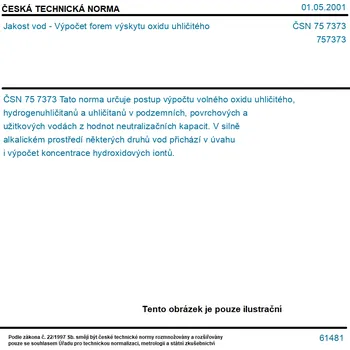 ČSN 75 7373 - Jakost vod - Výpočet forem výskytu oxidu uhličitého - Tisk