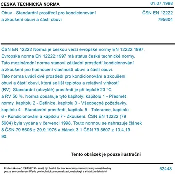 ČSN EN 12222 - Obuv - Standardní prostředí pro kondicionování a zkoušení obuvi a částí obuvi - Tisk