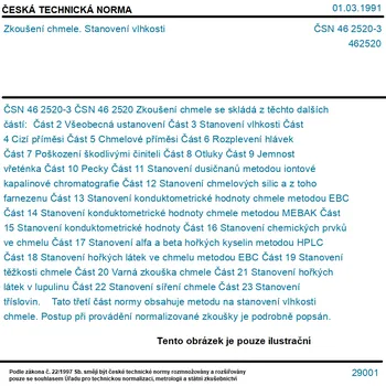 ČSN 46 2520-3 - Zkoušení chmele. Stanovení vlhkosti - Tisk