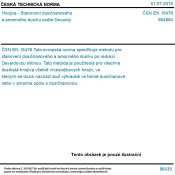 ČSN EN 15476 - Hnojiva - Stanovení dusičnanového a amonného dusíku podle Devardy - Tisk
