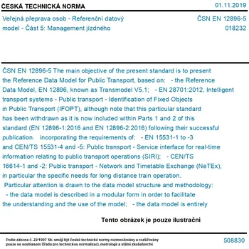 ČSN EN 12896-5 - Veřejná přeprava osob - Referenční datový model - Část 5: Management jízdného - Tisk