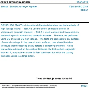 ČSN EN ISO 2746 - Smalty - Zkouška vysokým napětím - Tisk