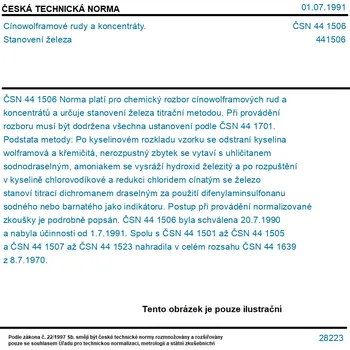 ČSN 44 1506 - Cínowolframové rudy a koncentráty. Stanovení železa - Tisk