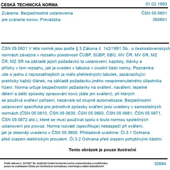 ČSN 05 0601 - Zváranie. Bezpečnostné ustanovenia pre zváranie kovov. Prevádzka - Tisk
