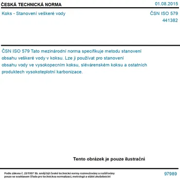ČSN ISO 579 - Koks - Stanovení veškeré vody - Tisk