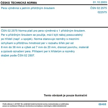 ČSN 02 2575 - Pera výměnná s jedním přídržným šroubem - Tisk