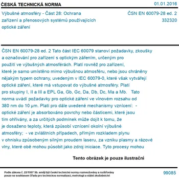 ČSN EN 60079-28 ed. 2 - Výbušné atmosféry - Část 28: Ochrana zařízení a přenosových systémů používajících optické záření - Tisk