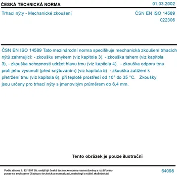 ČSN EN ISO 14589 - Trhací nýty - Mechanické zkoušení - Tisk