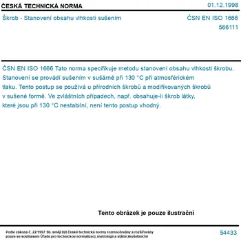 ČSN EN ISO 1666 - Škrob - Stanovení obsahu vlhkosti sušením - Tisk
