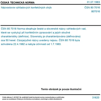 ČSN 80 7016 - Názvoslovie vzhľadových konfekčných chýb - Tisk