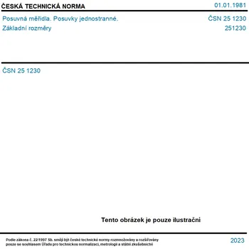 ČSN 25 1230 - Posuvná měřidla. Posuvky jednostranné. Základní rozměry - Tisk