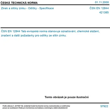 ČSN EN 12844 - Zinek a slitiny zinku - Odlitky - Specifikace - Tisk
