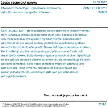 ČSN ISO/IEC 8211 - Informační technologie - Specifikace popisového datového souboru pro výměnu informací - Tisk