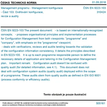 ČSN EN 9223-103 - Management programu - Management konfigurace - Část 103: Ověřování konfigurace, revize a audity - Tisk