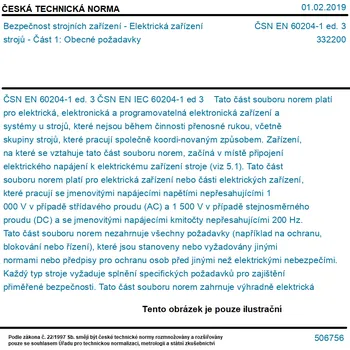 ČSN EN 60204-1 ed. 3 - Bezpečnost strojních zařízení - Elektrická zařízení strojů - Část 1: Obecné požadavky - Tisk