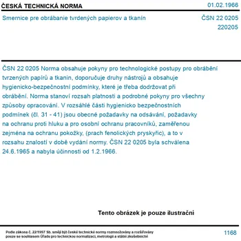 ČSN 22 0205 - Smernice pre obrábanie tvrdených papierov a tkanín - Tisk
