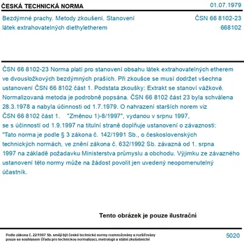 ČSN 66 8102-23 - Bezdýmné prachy. Metody zkoušení. Stanovení látek extrahovatelných diethyletherem - Tisk