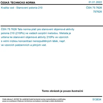 ČSN 75 7626 - Kvalita vod - Stanovení polonia 210 - Tisk