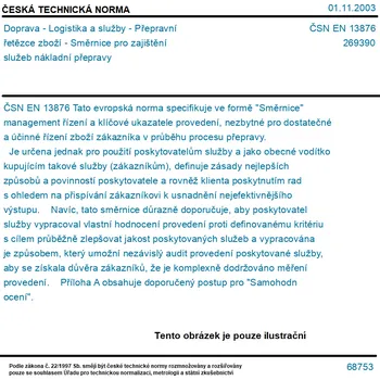 ČSN EN 13876 - Doprava - Logistika a služby - Přepravní řetězce zboží - Směrnice pro zajištění služeb nákladní přepravy - Tisk