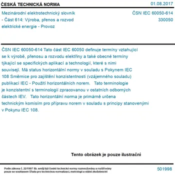 ČSN IEC 60050-614 - Mezinárodní elektrotechnický slovník - Část 614: Výroba, přenos a rozvod elektrické energie - Provoz - Tisk