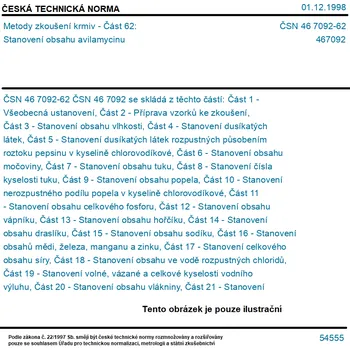 ČSN 46 7092-62 - Metody zkoušení krmiv - Část 62: Stanovení obsahu avilamycinu - Tisk