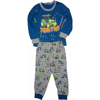 Chlapecké pyžamo Chlapecké bavlněné modré-šedé pyžamo s traktorem 98